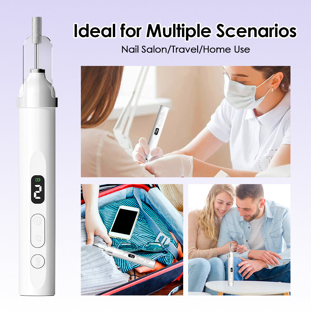 Electric Nail Drill Set for Manicure Pedicure with 6 Grinding Heads - Cordless & Rechargeable