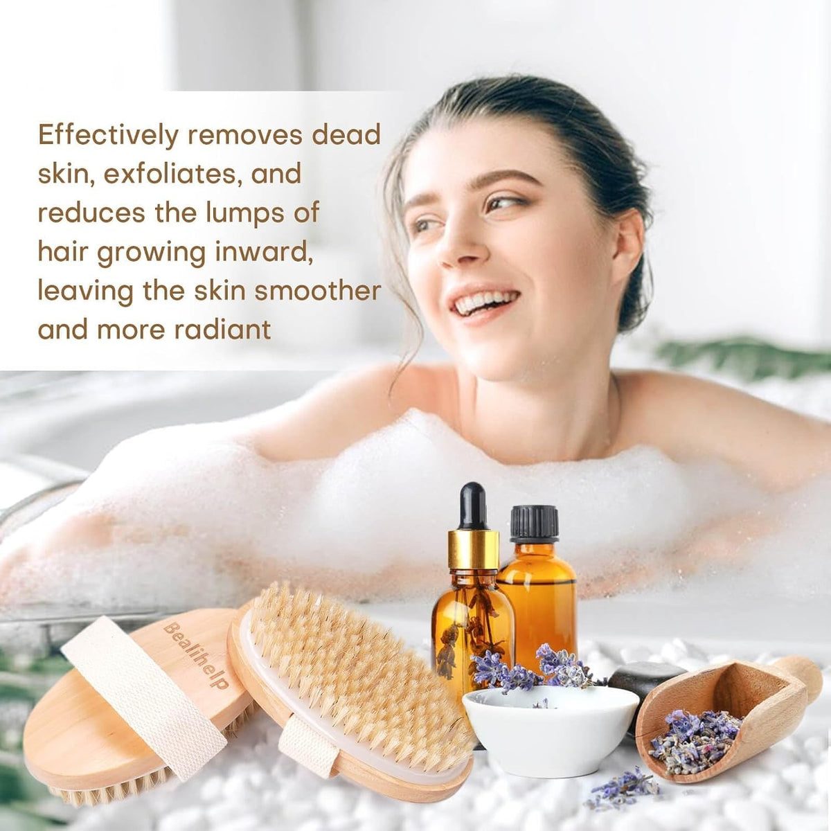 2 Pack Natural Bristle Dry Body Brush for Exfoliation & Lymphatic Massage