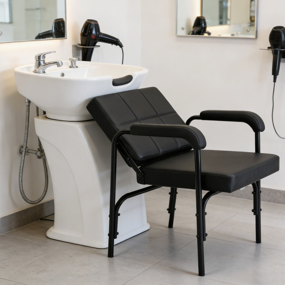 Heavy Duty Auto Reclining Shampoo Chair for Salons & Spas - Black