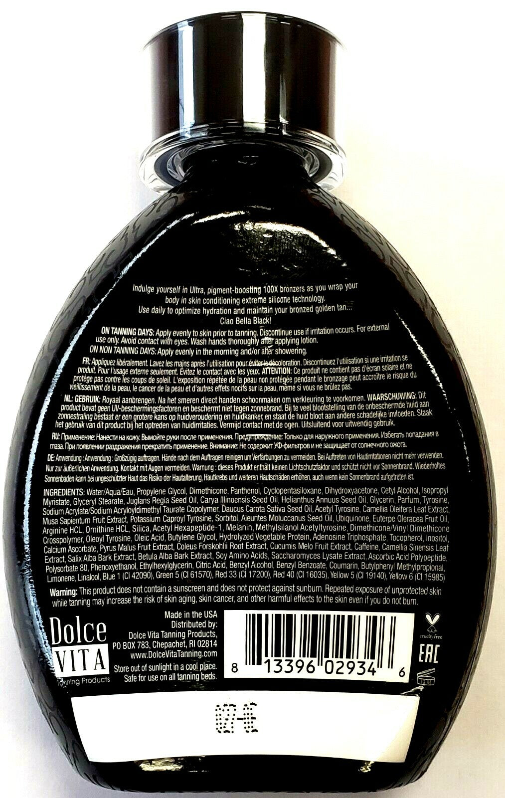 Black Bronzer Tanning Lotion for Indoor & Outdoor Use - Silicone DHA Formula