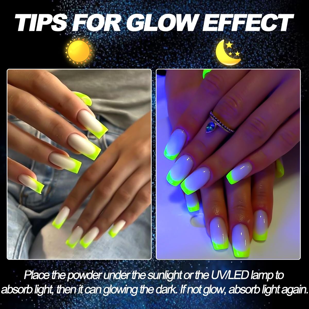 Glow in The Dark Pigment Powder for Nails and Art - 12 Colors Luminous Iridescent Acrylic Nail Powder
