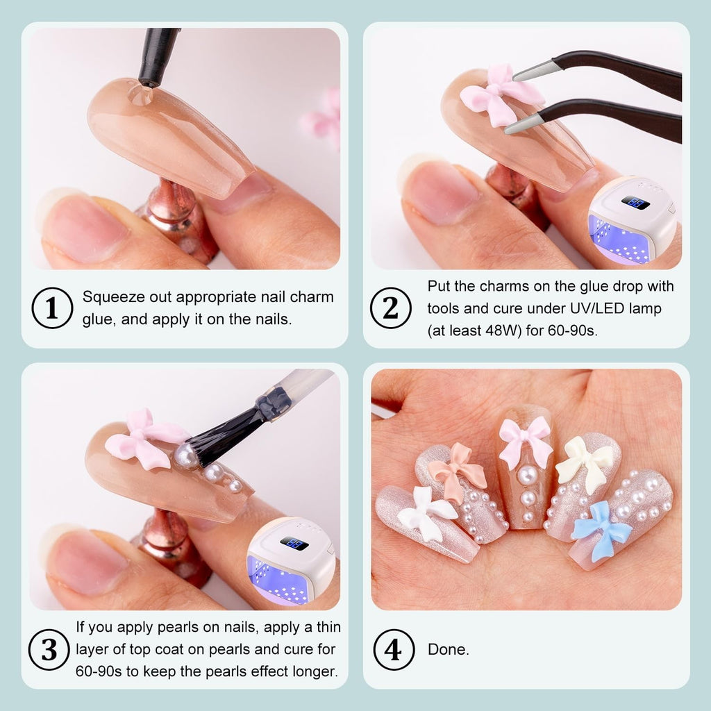 600 Pcs Nail Charms & Flatback Pearls Set for Nail Art - 8 Colors