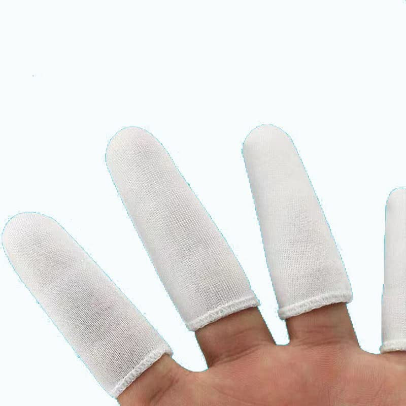 Cotton Finger Cots 200 Pack, Reusable Skin-Friendly Finger Sleeves with Elastic Rings