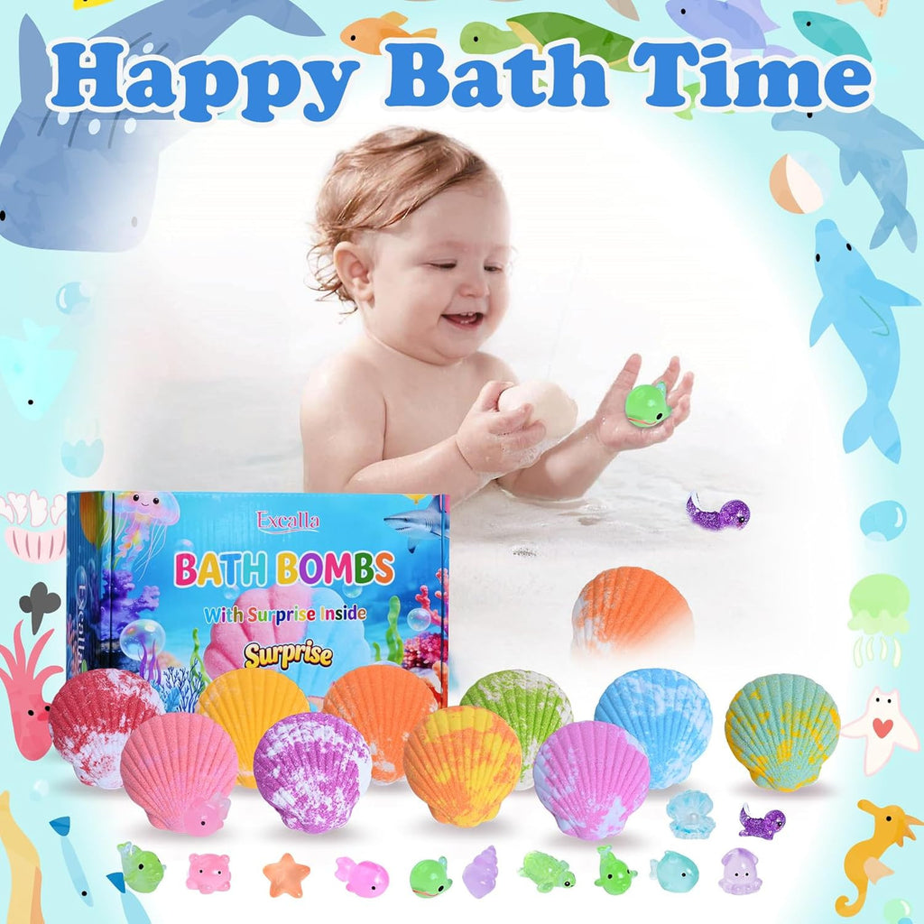 Kids Bath Bombs with Surprise Toys - 10 Handmade Bubble Fizzies Set for Girls & Boys