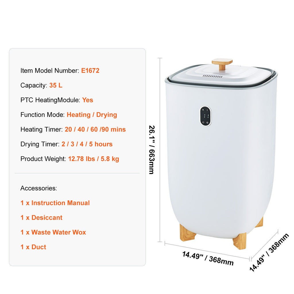 35L Electric Towel Warmer Bucket with LED Display Drying Timer for Bathroom