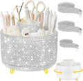 Rotating Makeup Organizer Brush Holder with DIY Diamond Decorations, Silver