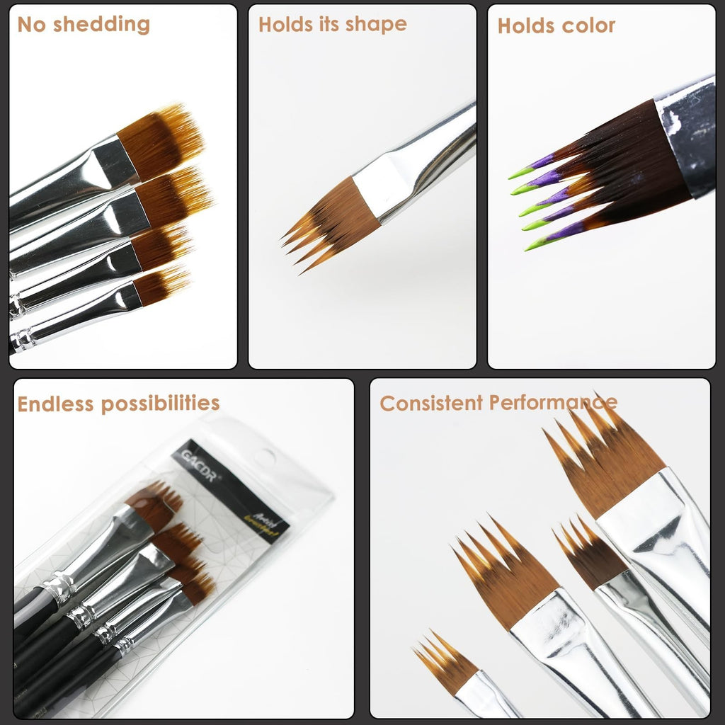 Professional Paint Brush Comb Set - 4 Ergonomic Acrylic, Watercolor & Oil Brushes