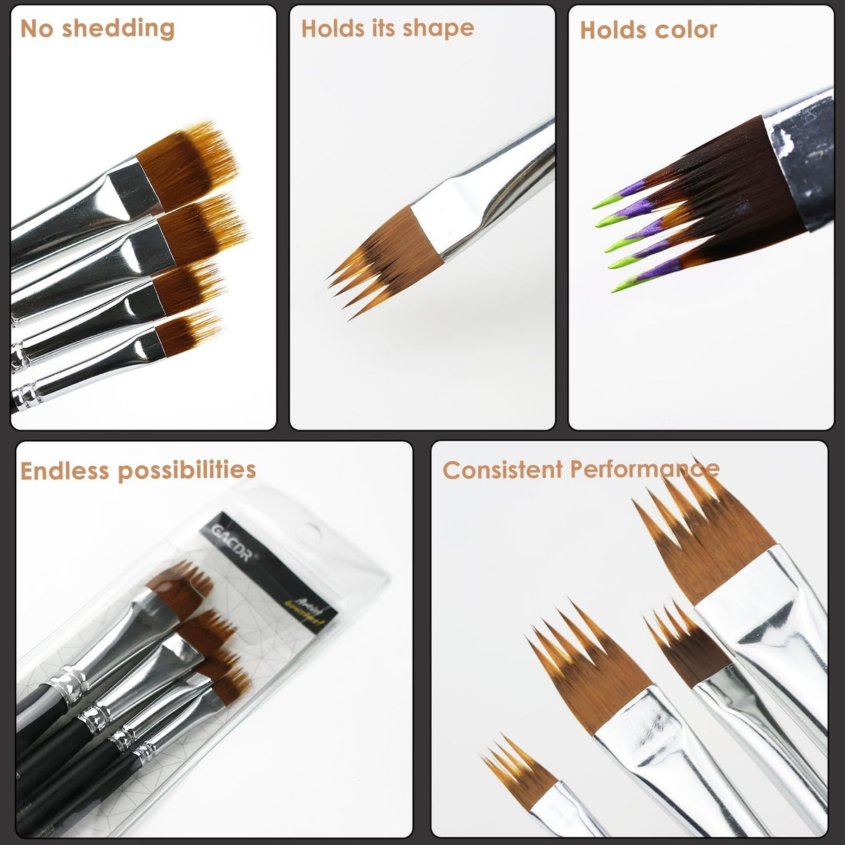 Professional Paint Brush Comb Set - 4 Ergonomic Acrylic, Watercolor & Oil Brushes