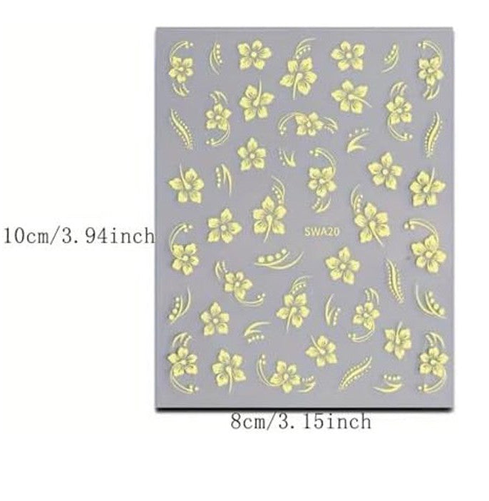 6Pcs Hibiscus Floral Nail Stickers Hawaiian Flower Vine Manicure Decals