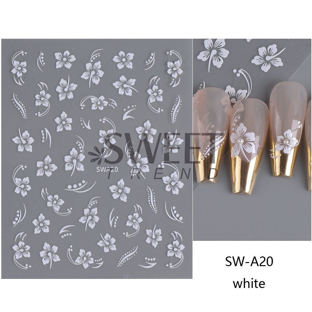 6Pcs Hibiscus Floral Nail Stickers Hawaiian Flower Vine Manicure Decals