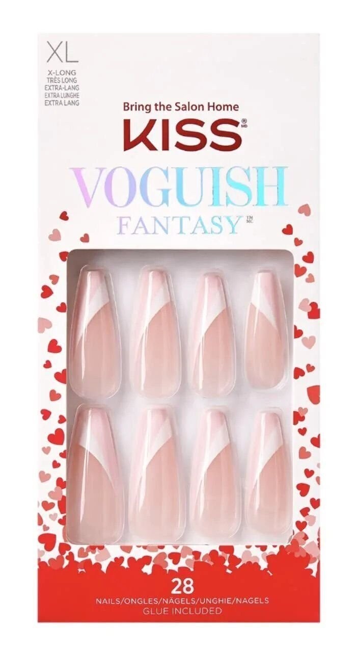 Pink & White Long Square Nail Tips - Fake False Acrylic Nails