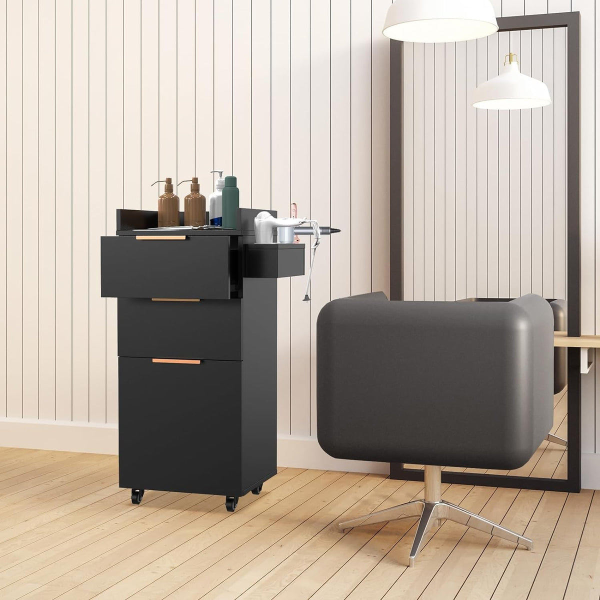 Salon Trolley Cart with 2 Drawers and Adjustable Shelves - Black