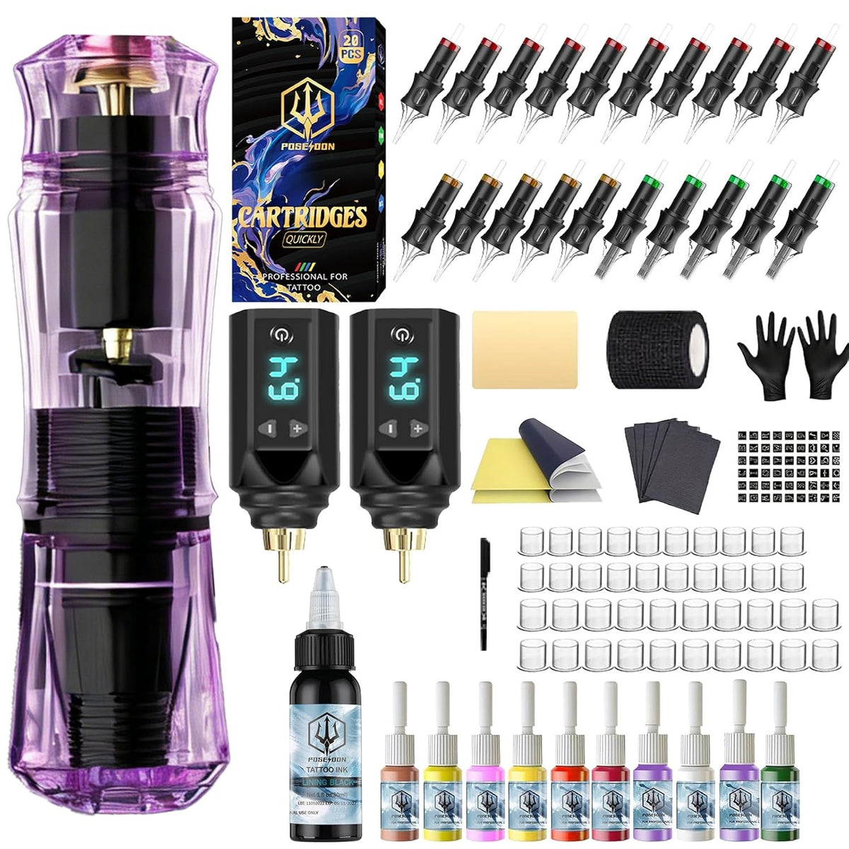 Cordless Tattoo Pen Kit with 2 Batteries & 20 Cartridges - Beginner Tattoo Machine Set