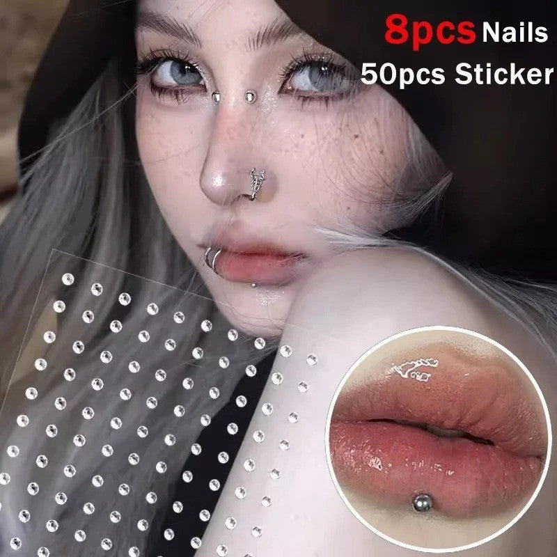 Non-Piercing Lip Nail Stickers Set - Self-Adhesive, Waterproof, Reusable