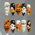 Halloween Fake Nail Set with 3D Ghost Pumpkin Mummy Design | Press On Nails