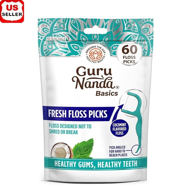 Dental Floss Picks Non-Shred Cocomint Flavor 60 Pack Travel Friendly