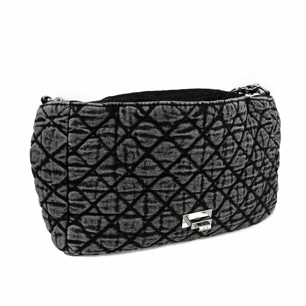 Quilted Denim Shoulder Bag for Women - Crossbody Hobo Purse with Silver Chain