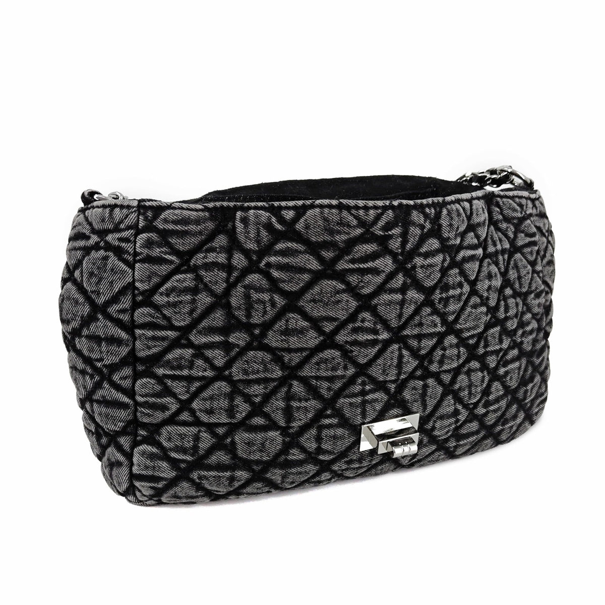 Quilted Denim Shoulder Bag for Women - Crossbody Hobo Purse with Silver Chain