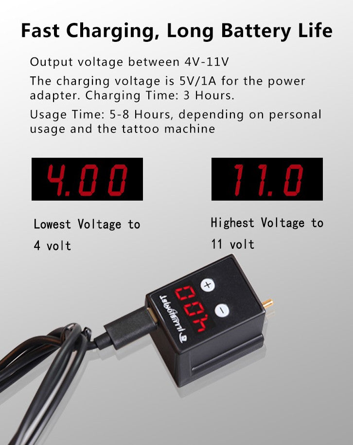 Wireless Tattoo Power Supply Kit with RCA & DC Connection