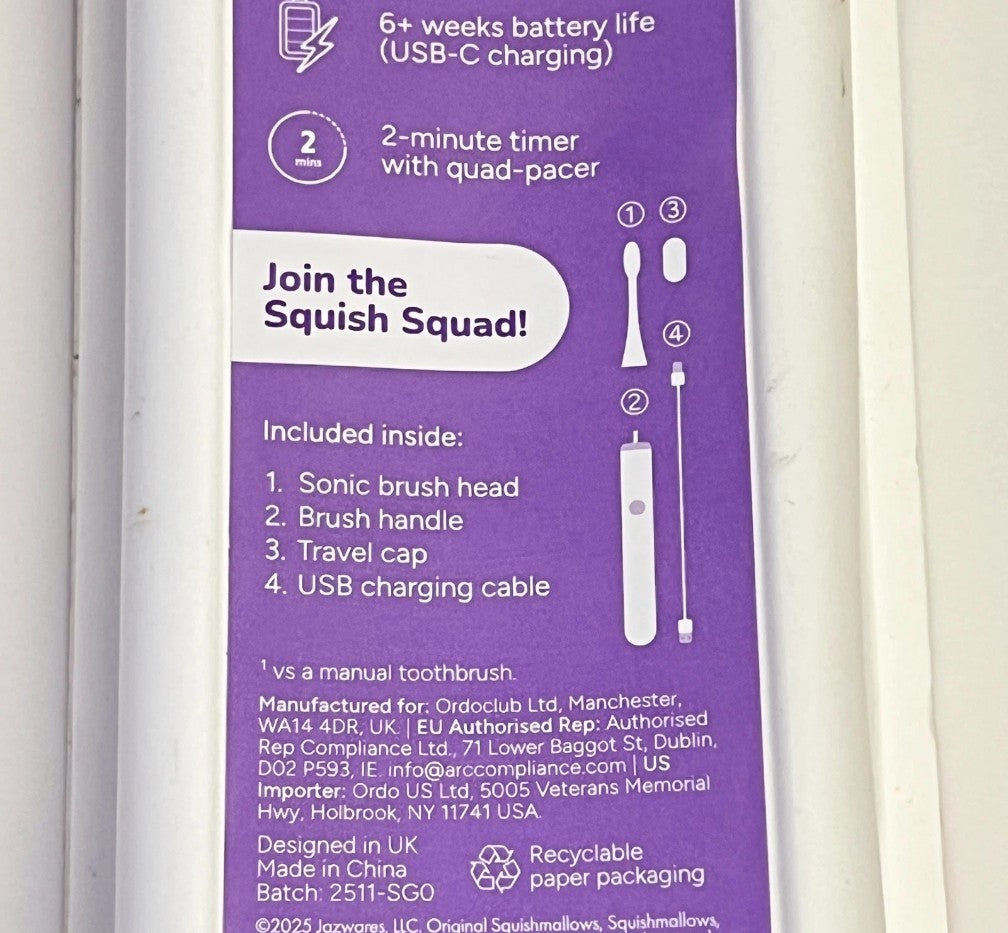 Kids Electric Toothbrush with Sonic Edge - Rechargeable Squishmallows Design