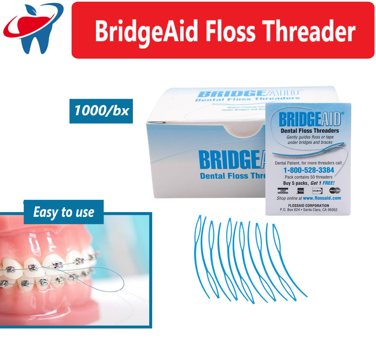 Dental Floss Threader for Bridges & Braces - 1000 Pack