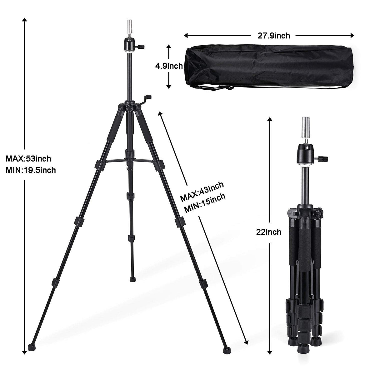 Adjustable Wig Stand Tripod with Non-Slip Base for Mannequin Heads