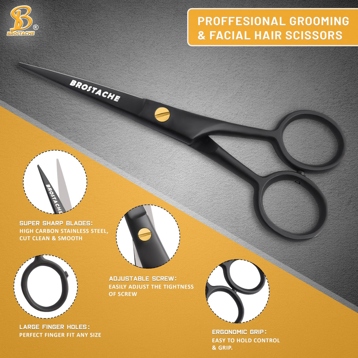 5 Inch Stainless Steel Beard & Mustache Scissors with Sharp Blades and Coating