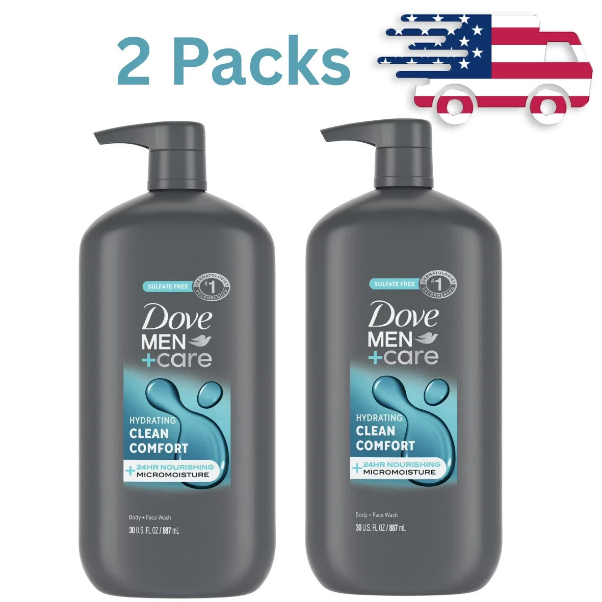 Dove Men+Care Body & Face Wash 30 oz Pack of 2 - Hydrating & Refreshing