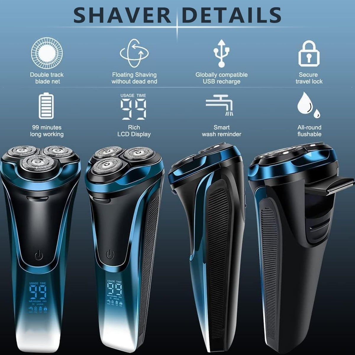 Electric Razor for Men 4D Floating Head Wet & Dry Shaver IPX7 Waterproof