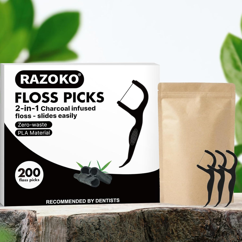 Biodegradable Charcoal Dental Floss Picks Eco-Friendly Bamboo Toothpick & Floss