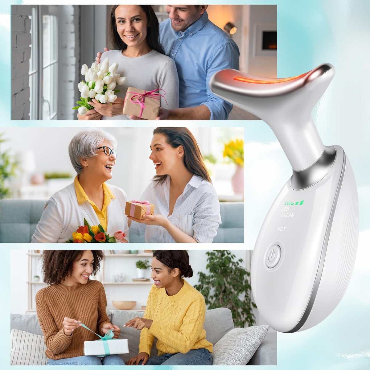 Neck and Face Massager Roller for Sculpting Skin Care - White