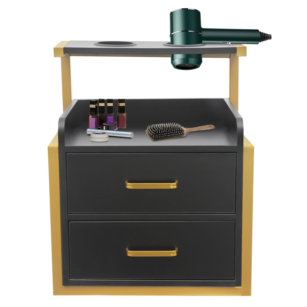 Salon Station Wall-Mounted Barber & Beauty Storage Cabinet with 2 Drawers