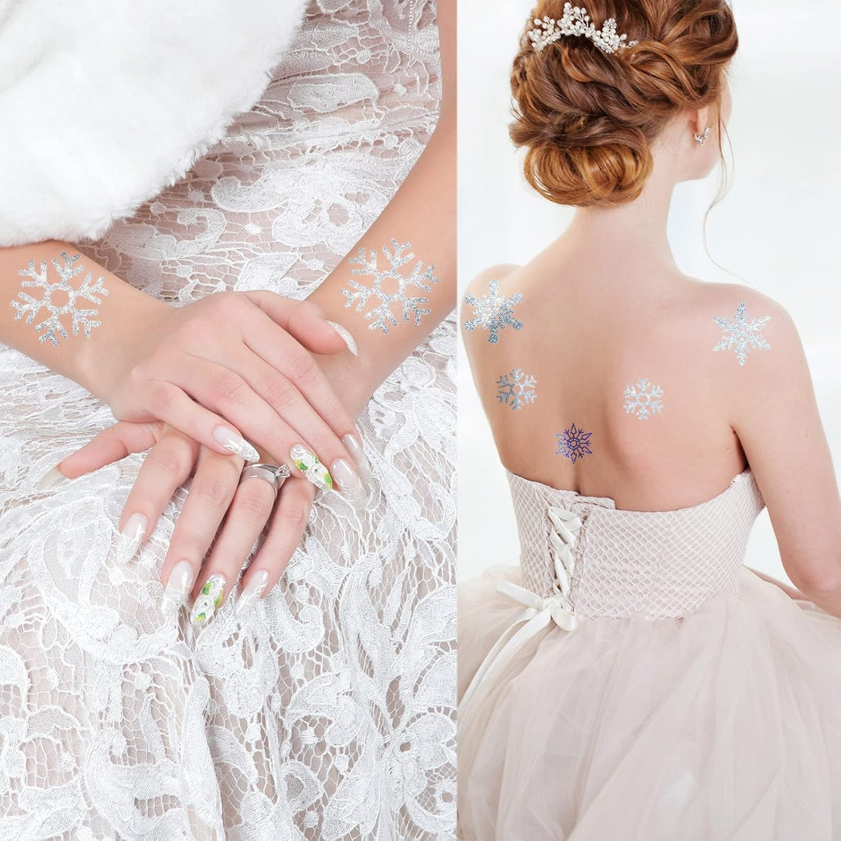180 Pcs Winter Snowflake Temporary Tattoos Glitter Stickers