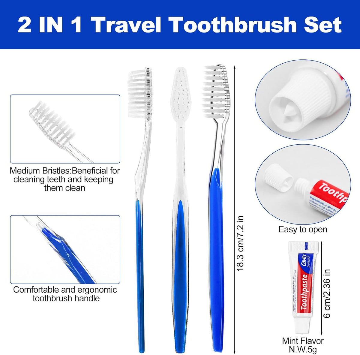 30 Pack Disposable Toothbrushes with Mini Toothpaste - Travel & Hotel Use