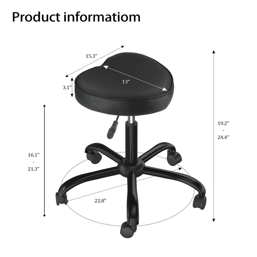 Adjustable Salon Stool on Wheels - Heart-Shaped PU Leather Seat, Ergonomic, Height-Adjustable