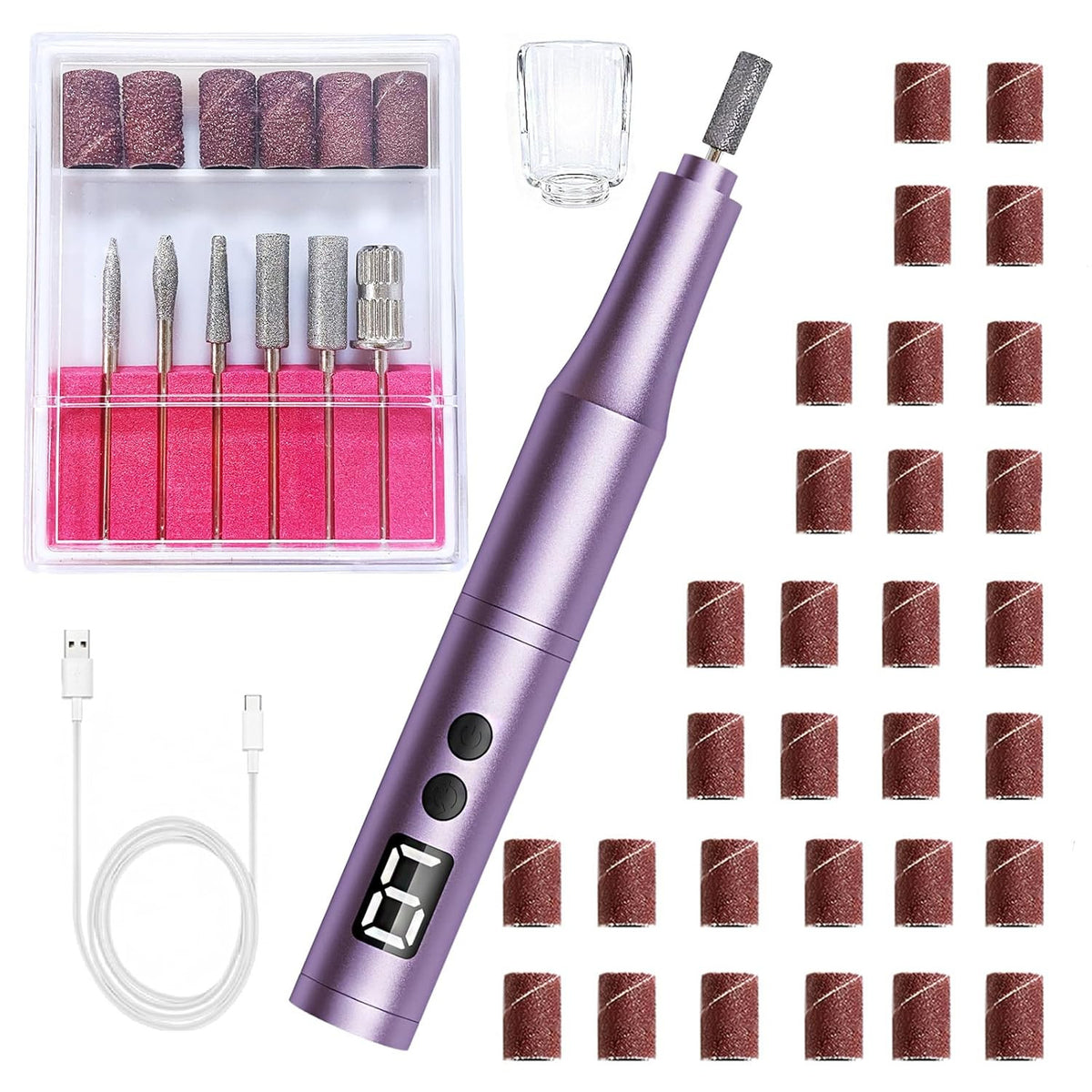 Cordless Nail Drill Kit for Gel & Acrylic Nails - Electric Nail File with 5 Bits & Dust Shield