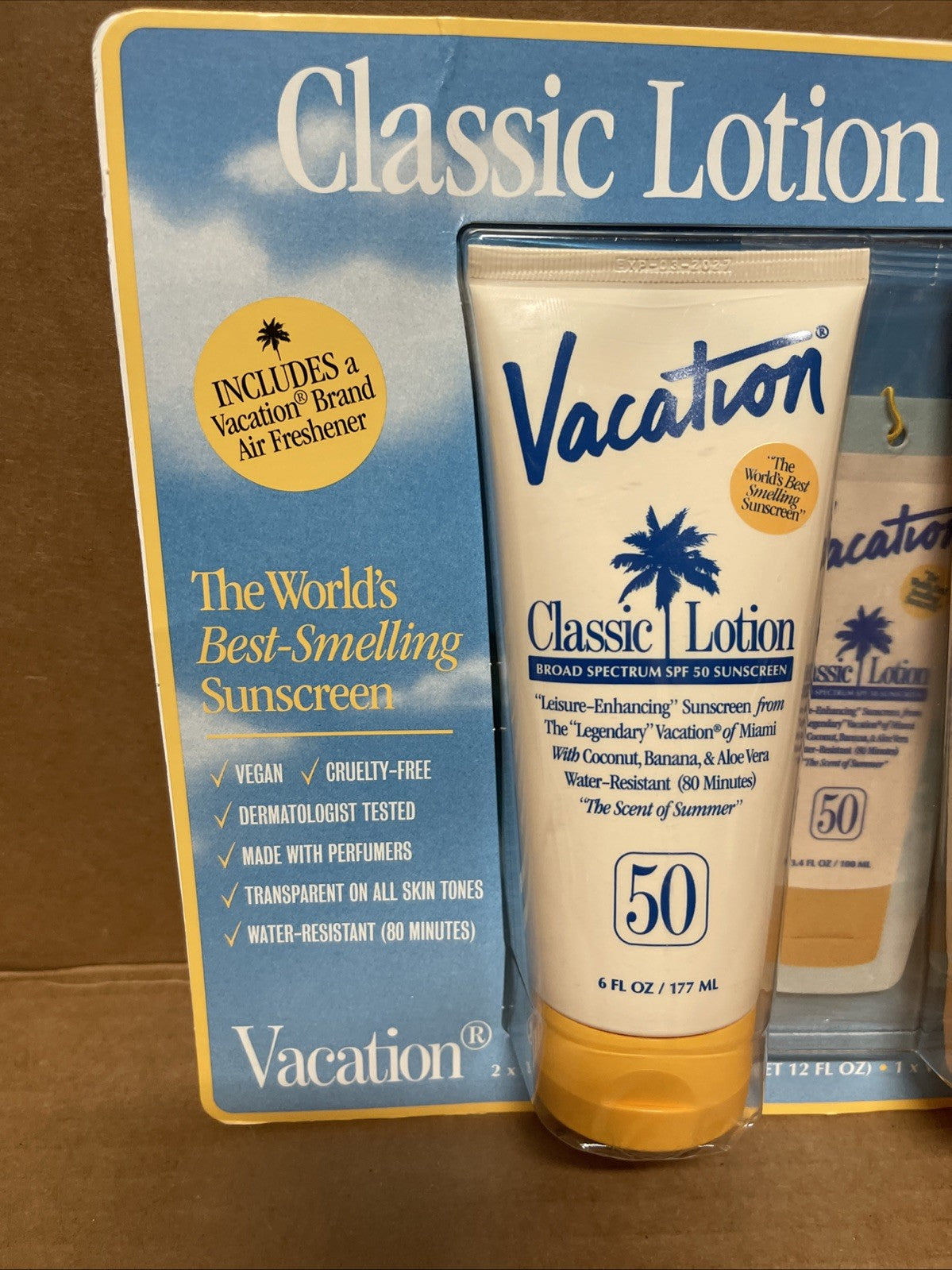 Vacation SPF 50 Lotion Duo with Air Freshener - Water-Resistant Sun Protection