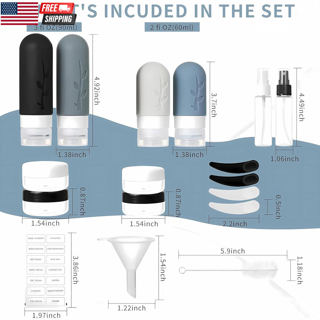 TSA Approved Silicone Travel Bottles Set with Leak-Proof Containers & Accessories