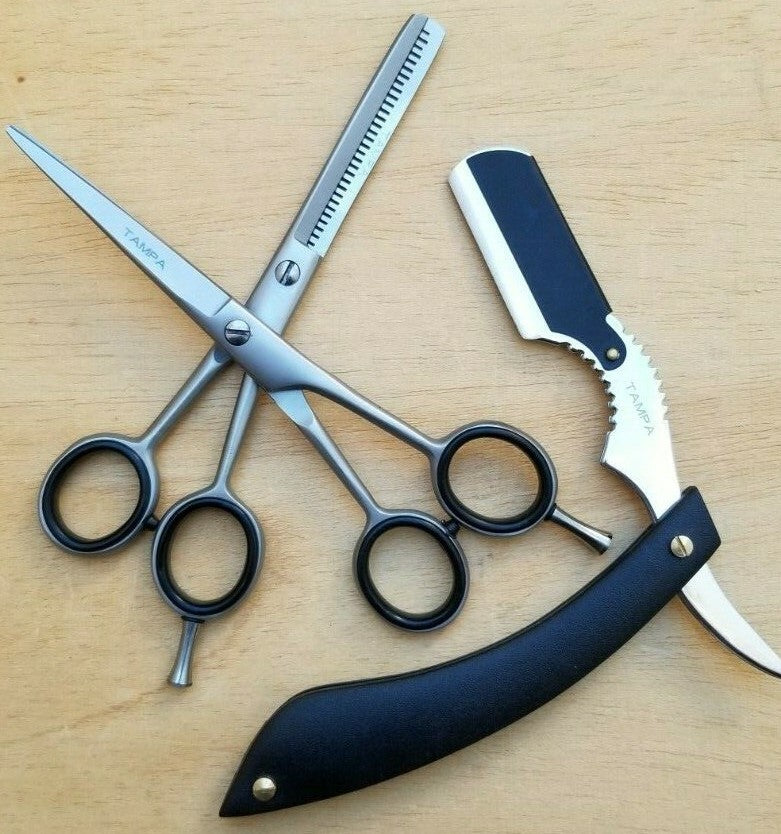 Professional Hair Cutting Scissors Thinning Razor Set Kit for Barbers