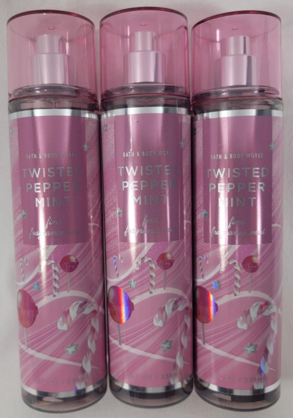 Bath & Body Works Twisted Peppermint Body Mist - 8 oz Lot of 3