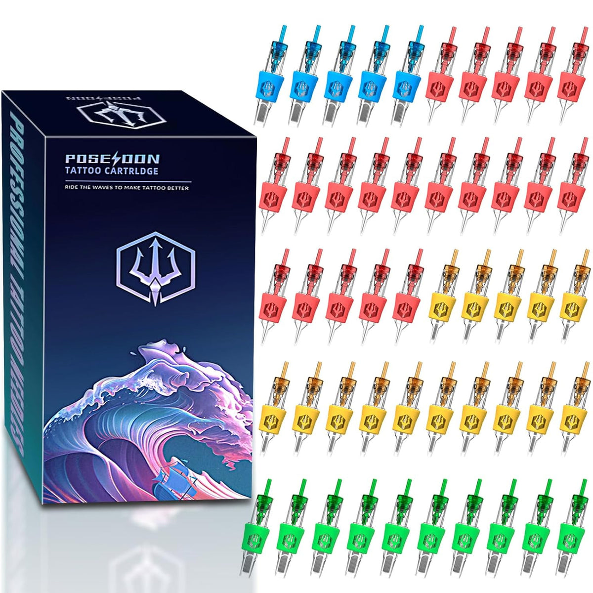 Tattoo Cartridge Needles 50Pcs Mixed Size Round Liner Shader Magnums with Membrane