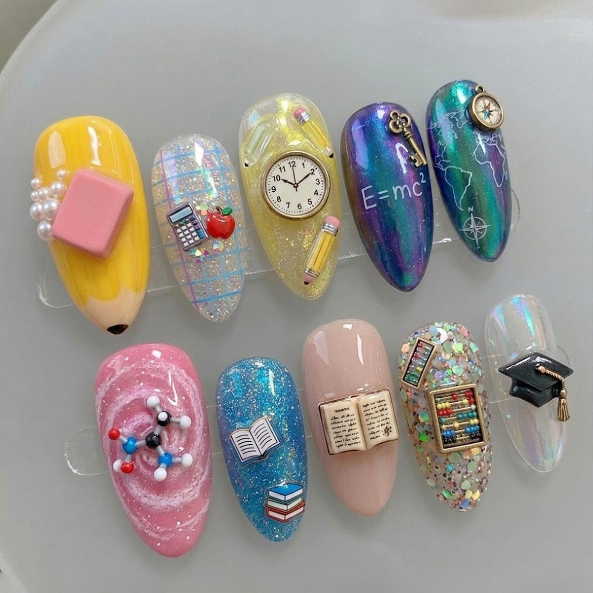 Science Themed Handmade Press-On Nails Set - Back to School Charms & Unique Design