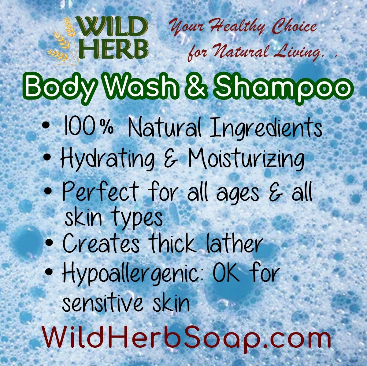 Natural Organic Liquid Body Wash & Shampoo 8 oz - Choose Scent