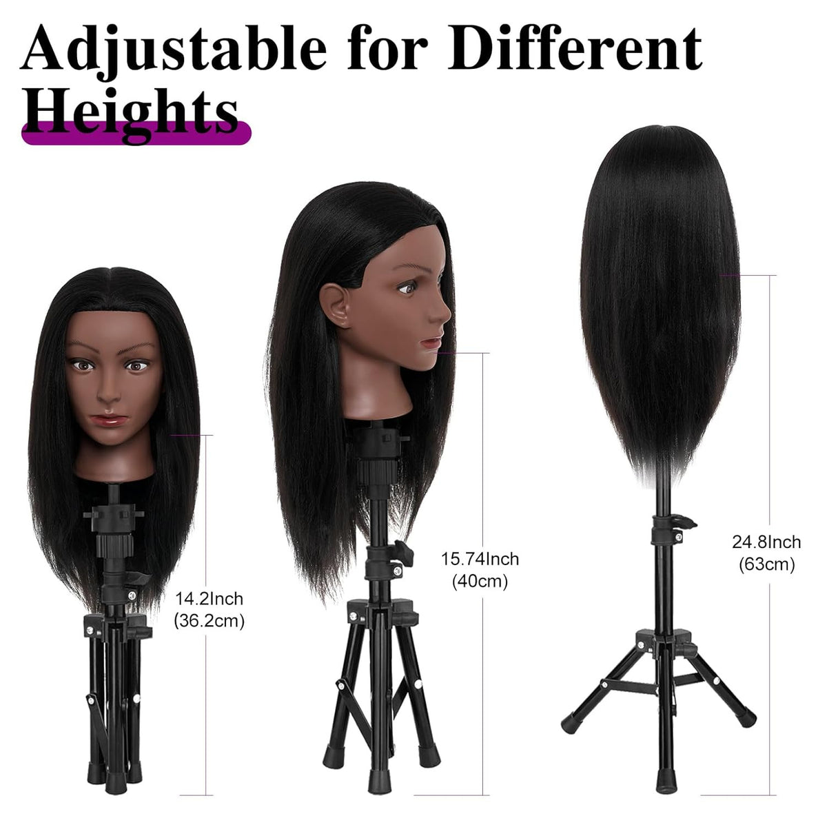 Human Hair Mannequin Head with Stand for Hair Styling and Practice
