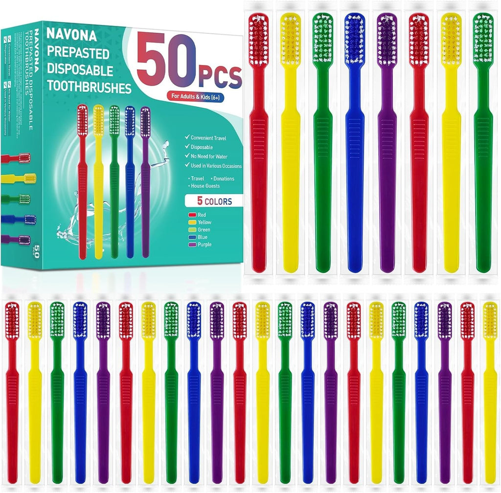 50 Pack Pre-Pasted Disposable Toothbrushes with Toothpaste for Travel & Hotel Use