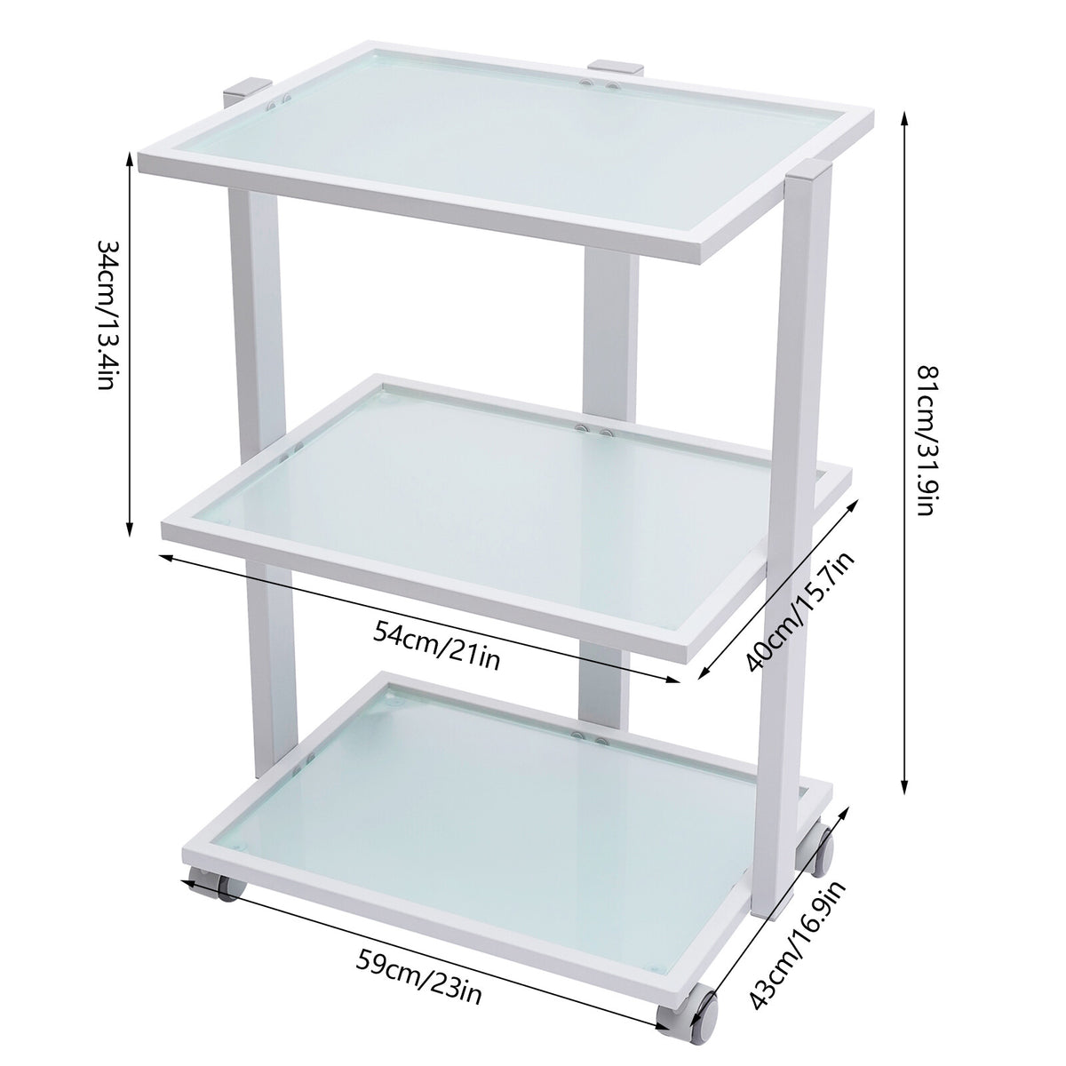 Salon Trolley Esthetician Cart with 3 Glass Shelves - Rolling Beauty Storage Station