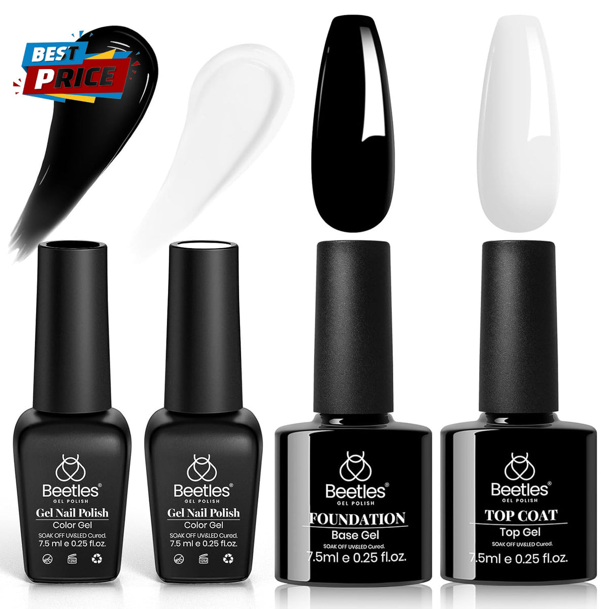 Black and White Gel Nail Polish Set - 4-Piece UV LED Soak-Off Manicure Kit