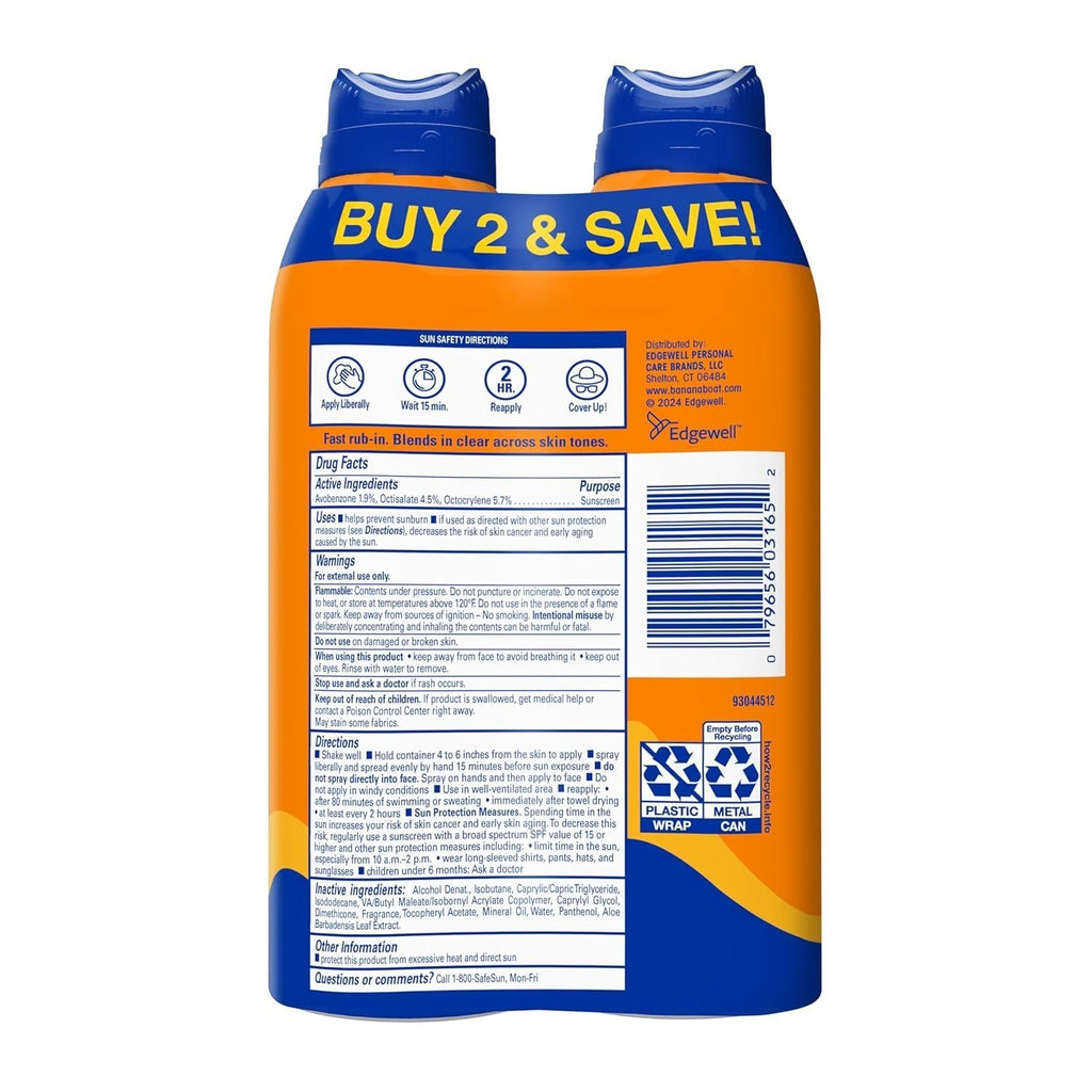 SPF 30 Sunscreen Spray Twin Pack - Water & Sweat Resistant Sun Protection