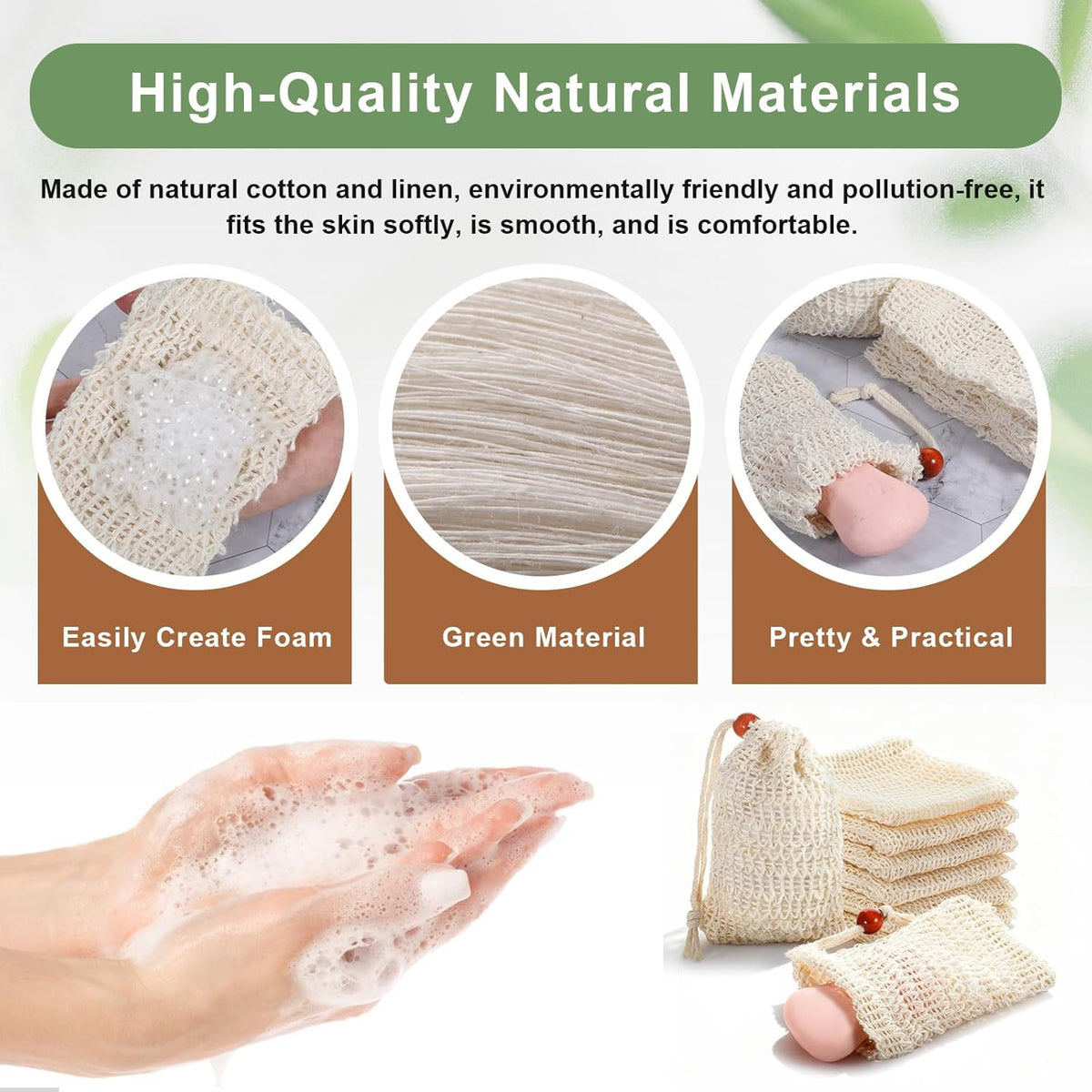 Mesh Soap Bag Pouch - Reusable Cotton Linen Shower Exfoliating Scrubber