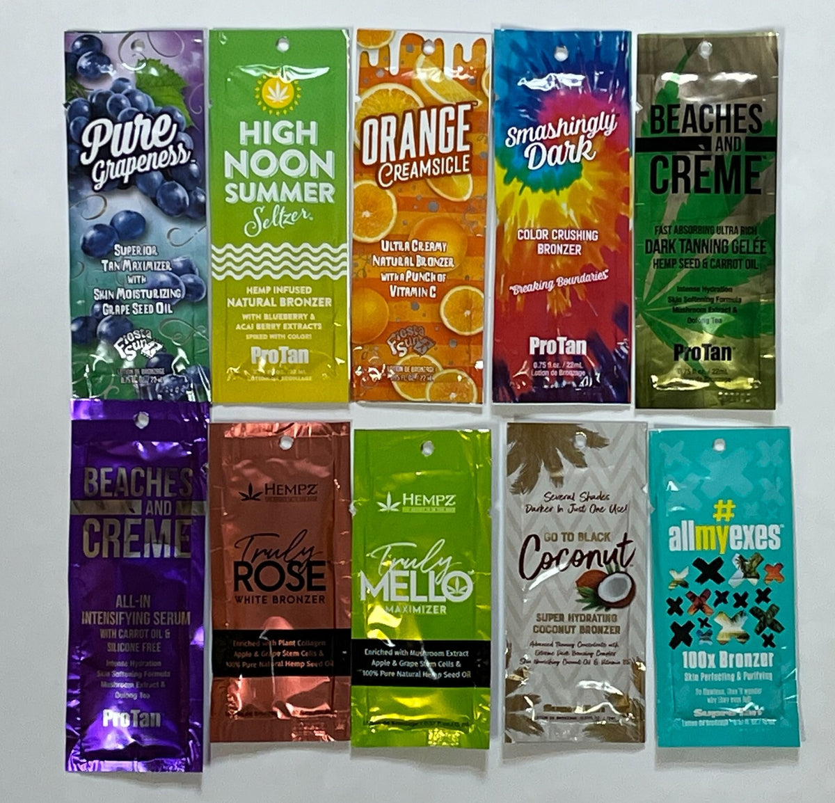 Assorted Tanning Lotion Packets - Indoor & Outdoor Bronzers & Accelerators, 100 Pack